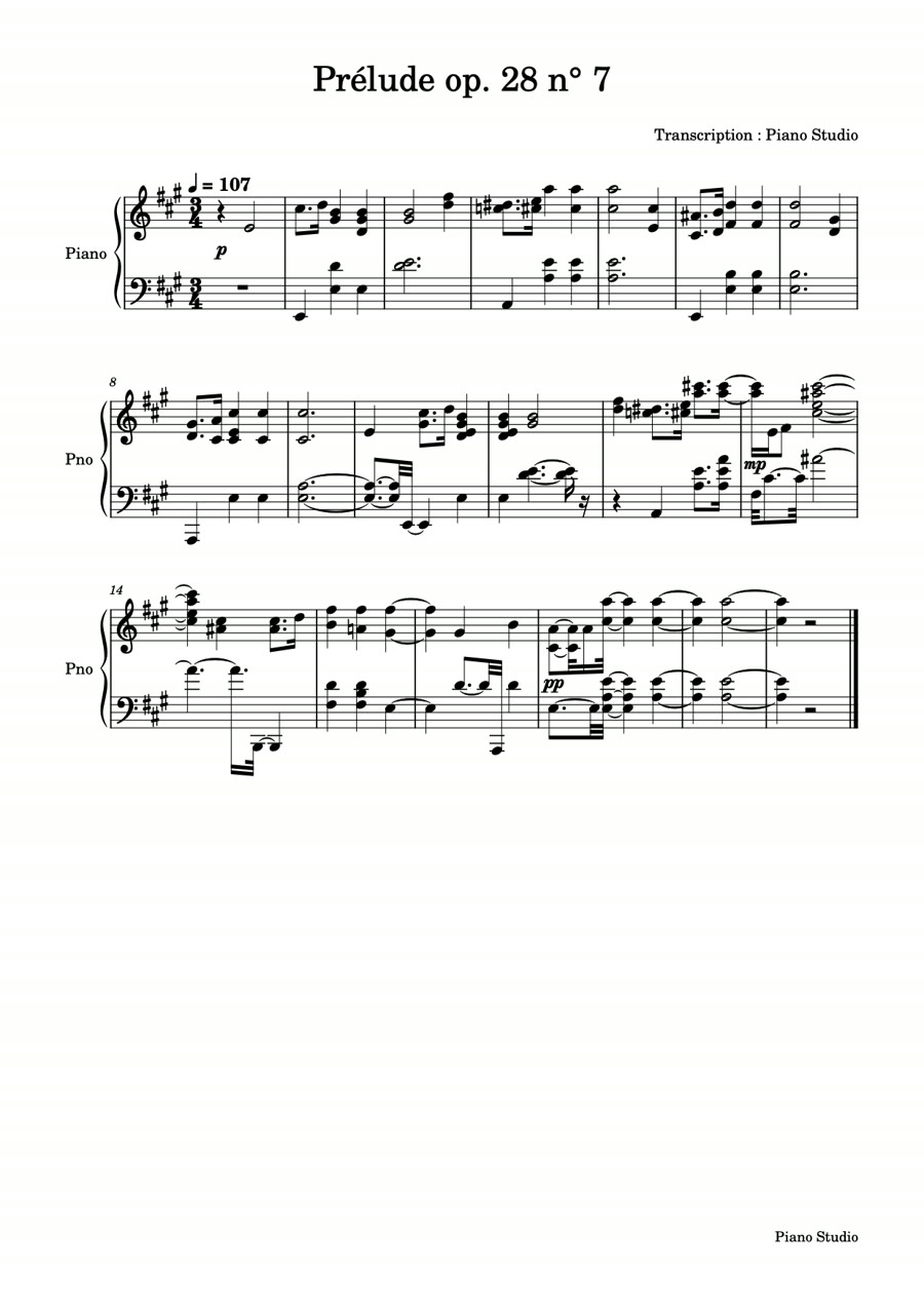 First page of the sheet music: Chopin, Prélude op. 28 no. 7